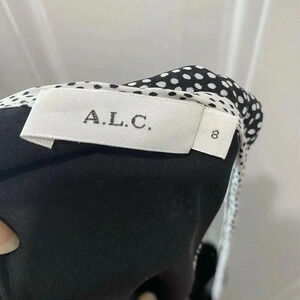 ALC Women's 8 Silk Black Sheer Lined Racerback‎ Tank Top White Tiny Dots Silk